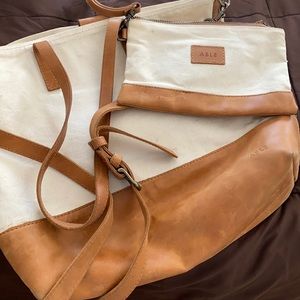 Able canvas messenger tote and wristlet